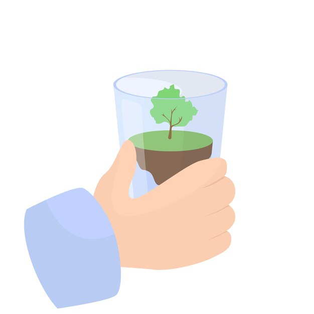 main tenant un verre d'eau arbre et terre