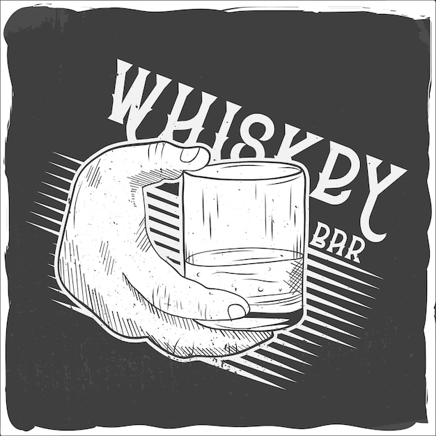 Vecteur une main tenant un verre de whisky, conception de t-shirt