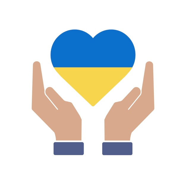 La Main Tient Le Drapeau Ukrainien En Forme De Coeur Priez Pour Le Concept De L'ukraine