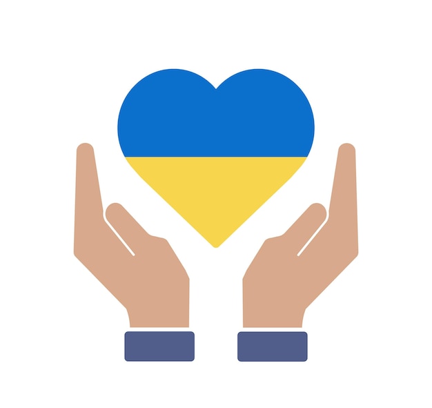 La Main Tient Le Drapeau Ukrainien En Forme De Coeur Priez Pour Le Concept De L'ukraine