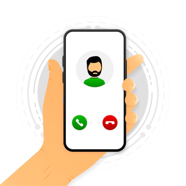 La main tient un smartphone avec un appel Concept de communication mobile par connexion cellulaire