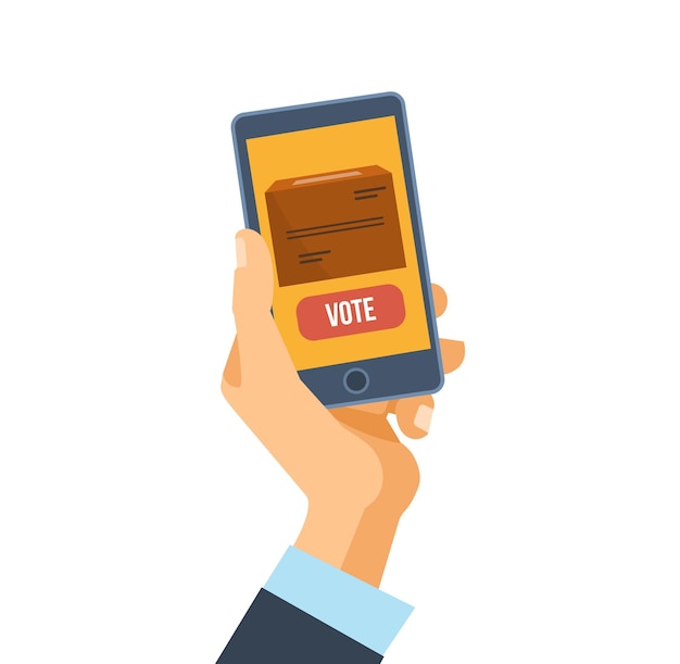 La Main Tient Un Smartphone Avec Une Application Pour Voter à L'écran