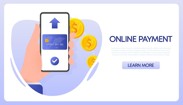 La main tient le téléphone avec les méthodes de paiement sans contact Paiement en ligne mobile Illustration vectorielle