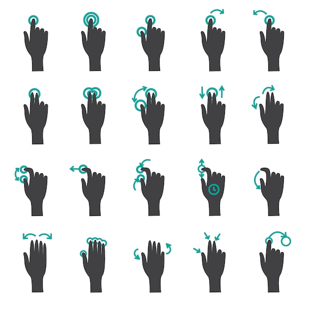 Vecteur main touch gestures flat icon set