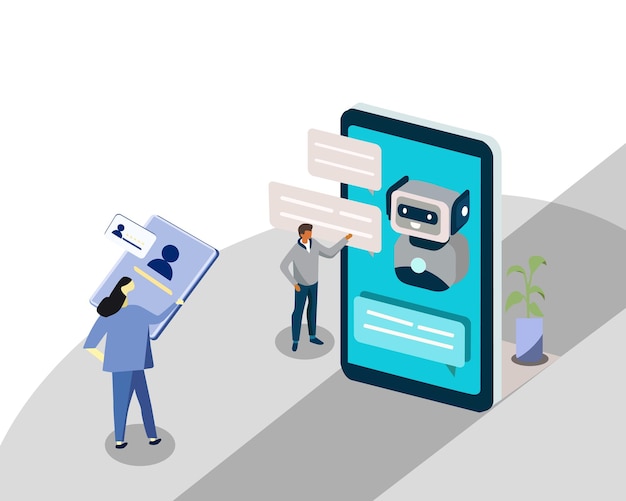 main de l'utilisateur tenant une discussion mobile avec un chat bot sur l'écran du téléphone