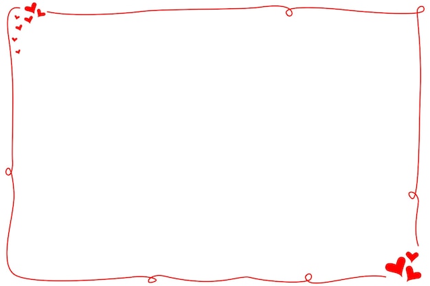 Vecteur main de vecteur dessin bordure de ligne rouge avec mix mini coeurs rouges sur fond blanc cadre rectangle