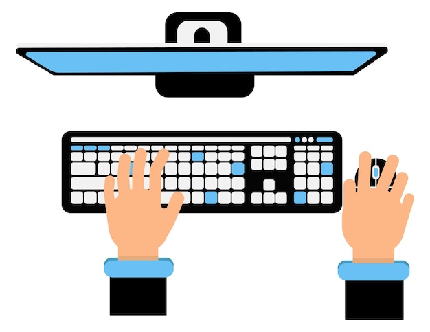 Mains Sur Le Clavier Icône De Vue De Dessus De Lieu De Travail D'ordinateur