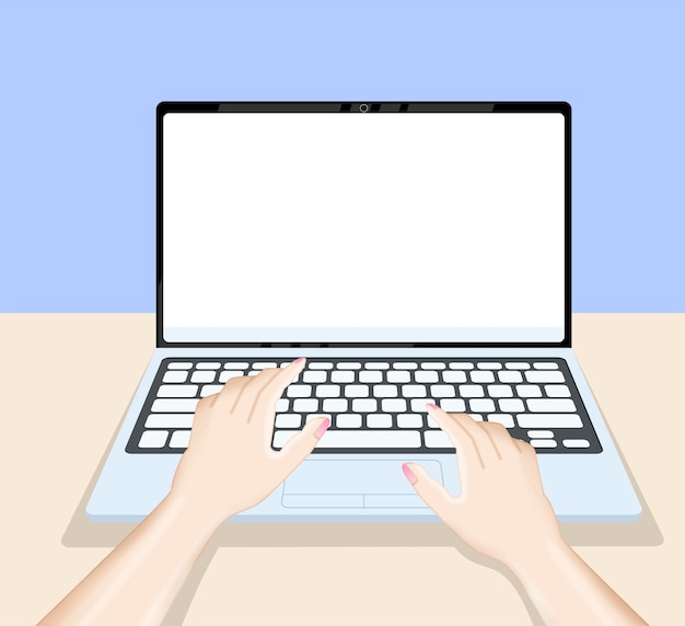 Les mains sur un clavier d'ordinateur portable Le concept de travailler sur un ordinateur portable vue de haut