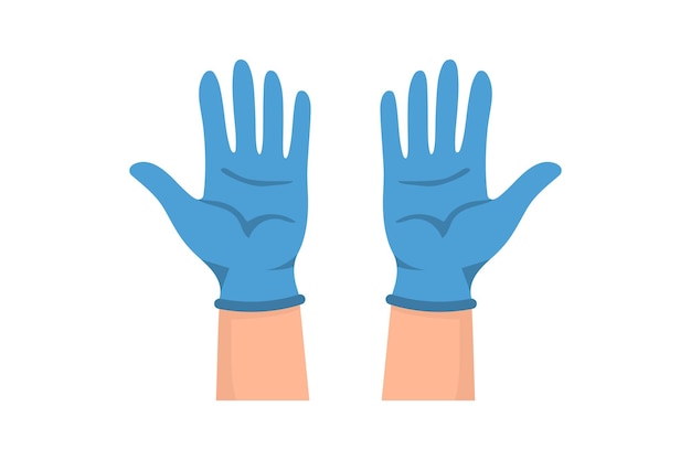 Les Mains Dans Les Gants Médicaux. Mettez Les Mains Sur Des Gants En Caoutchouc Pour éviter Les Infections Et Les Bactéries. Gants De Protection En Latex. Vector Illustration Design Plat Protection Contre Les Virus Et Les Bactéries