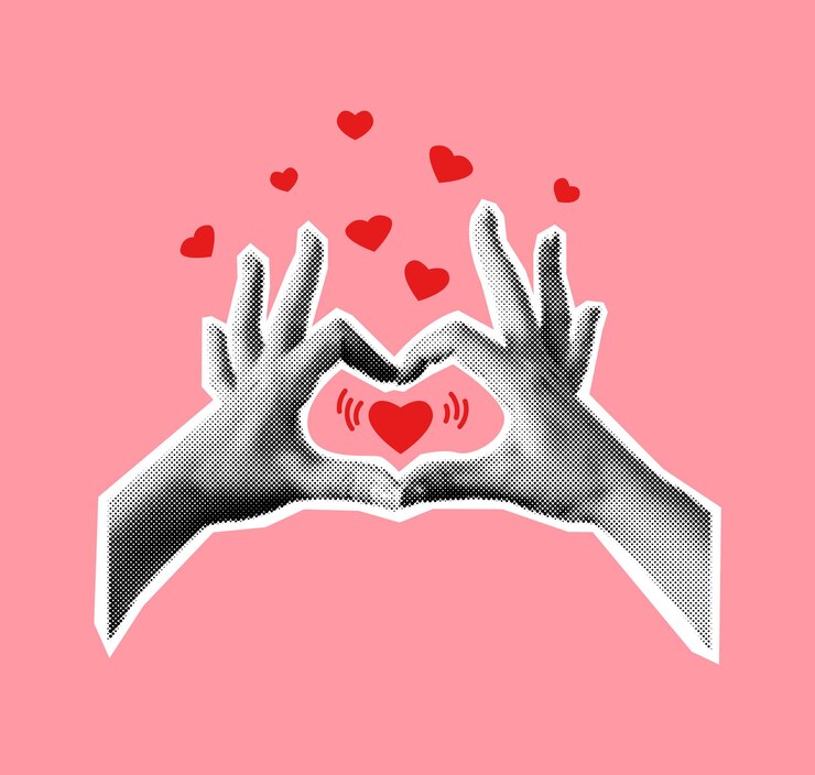 Vecteur des mains à demi-ton qui font un symbole de cœur illustration de collage