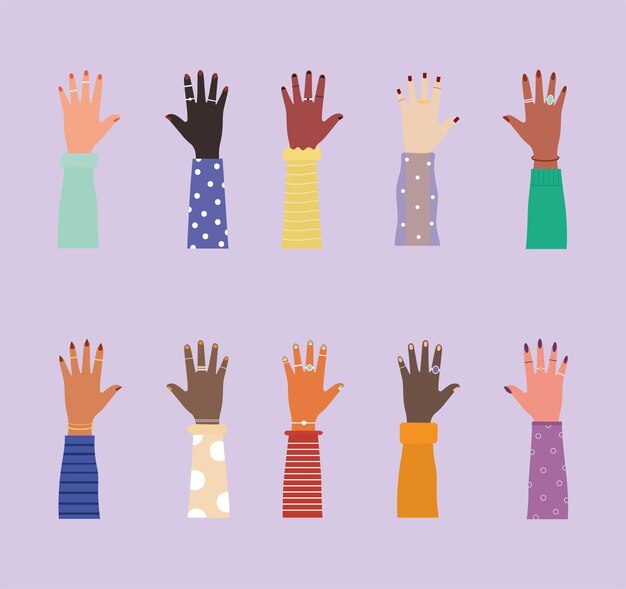 Mains De Diversité Avec Illustration D'ongles Colorés