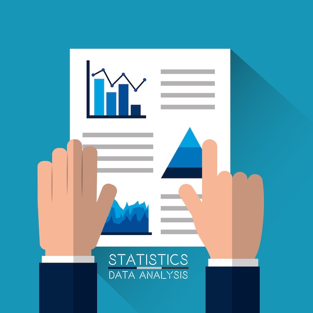 Vecteur mains avec des données statistiques sur les documents papier