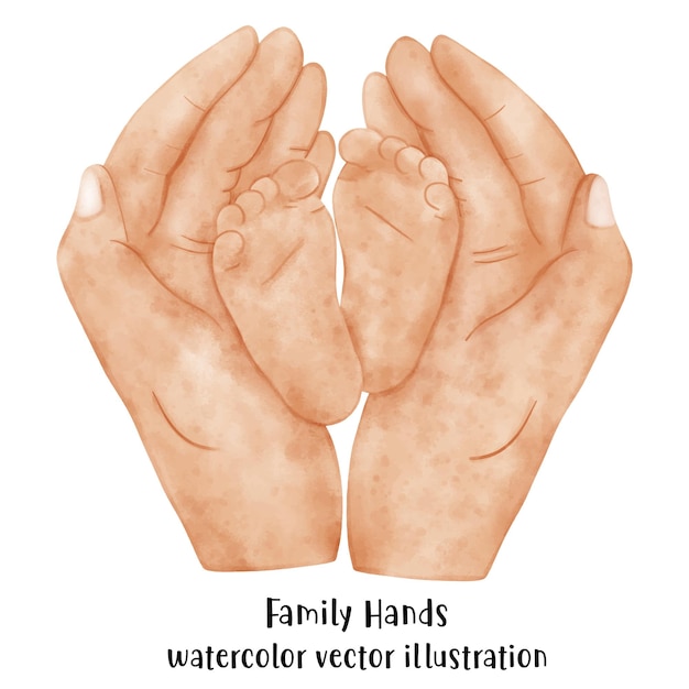 Les mains de la famille se lient à l'aquarelle