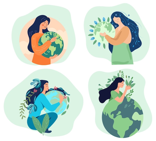 Vecteur mains de femme berçant le globe incarnant l'essence de la gérance de l'environnement