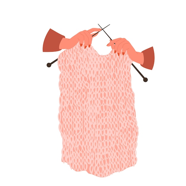 Vecteur les mains des femmes tricotent une écharpe ou un pull fait main à partir d'un atelier d'aiguilles à tricoter en fil de laine