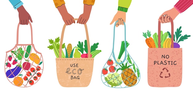 ensemble de légumes avec illustration vectorielle de sacs