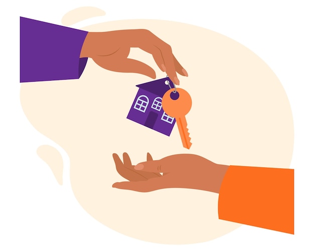 Mains d'illustration de vente immobilière avec conception de maison clé et porte-clés pour les agences immobilières
