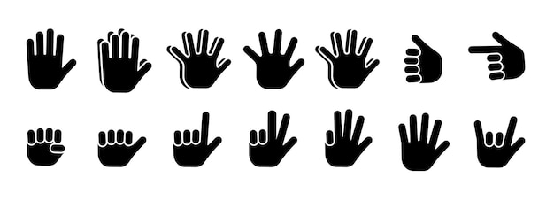 Les mains montrent des signes Différentes positions des mains Jeu d'icônes vectorielles
