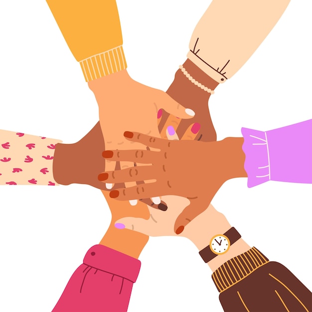 Des mains de personnes diverses se réunissant Coopération unité accord de partenariat travail d'équipe