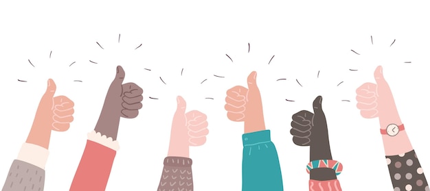 Mains avec les pouces vers le haut Bonne rétroaction Image vectorielle ou concept de commentaire positif