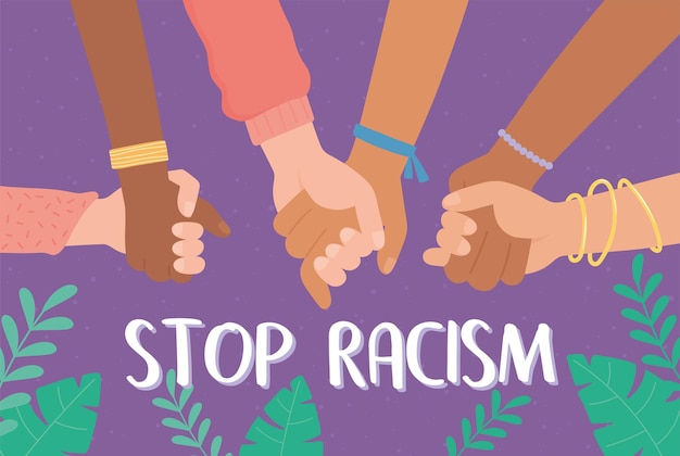 Mains de races différentes se tenant ensemble pour arrêter le racisme