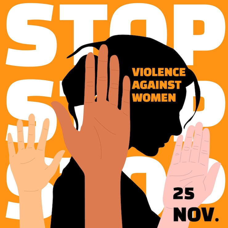 Vecteur mains et silhouettes de femmes à l'occasion de la journée mondiale contre la violence à l'égard des femmes