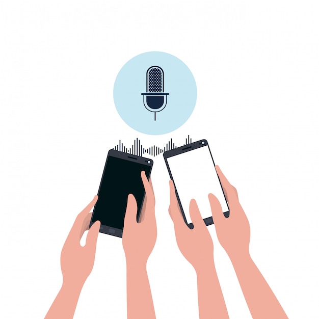 Mains Avec Smartphone Et Assistant Vocal