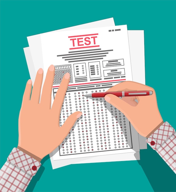 Mains avec stylo remplir des formulaires d'enquête ou d'examen