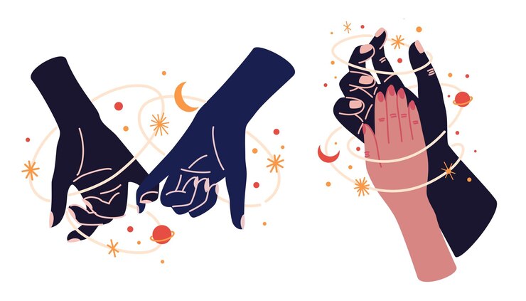 Vecteur mains avec symboles mystiques célestes ensemble de magie éléments de conception de logo boho spirituel avec lune plante soleil silhouette noire des bras de femme isolés sur blanc illustration vectorielle