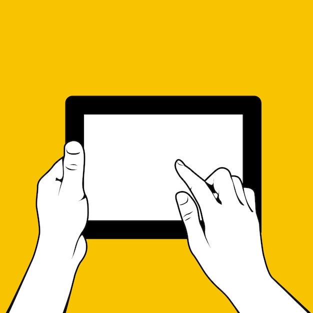 Mains avec tablet pc, doigt touche screnn
