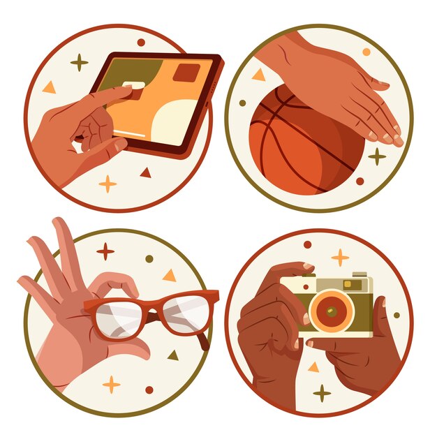 Des mains tenant des objets illustrations en design plat