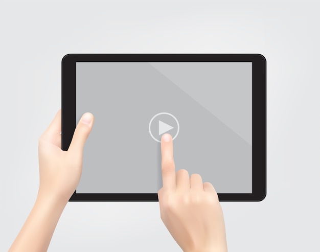 Vecteur mains tenant une tablette et un lecteur vidéo à écran tactile