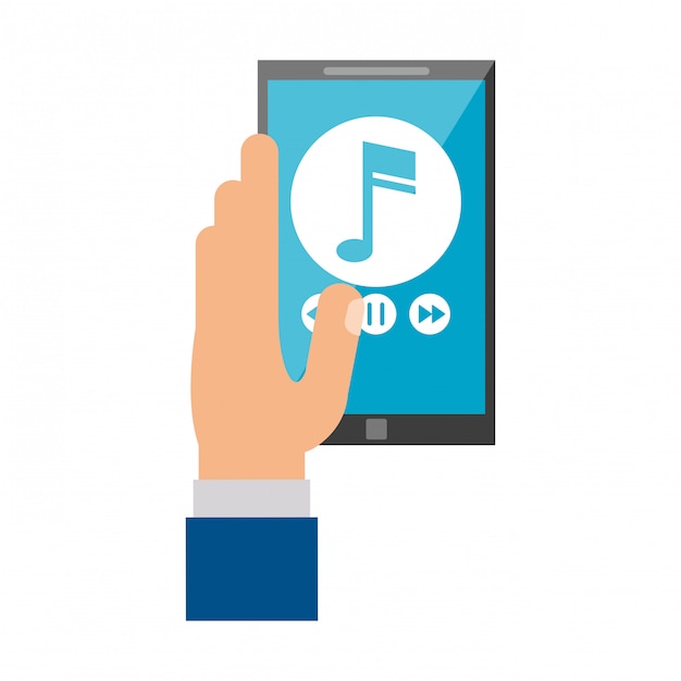 Mains En Utilisant Un Lecteur De Musique Smartphone