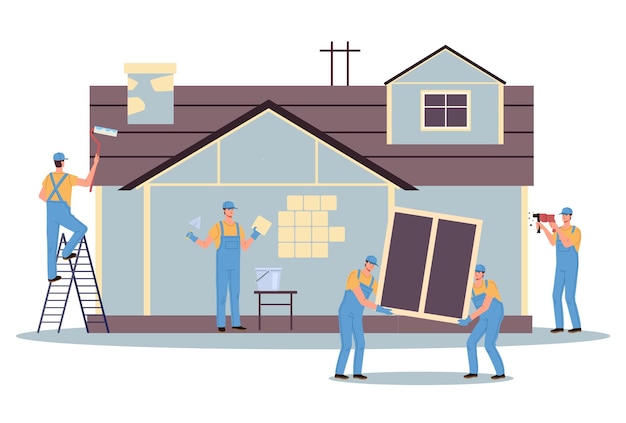Maison bâtiment réparation peinture mur maison rénover concept graphisme illustration