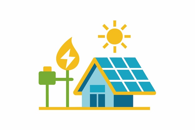 une maison bleue avec des panneaux solaires et un panneau solaire