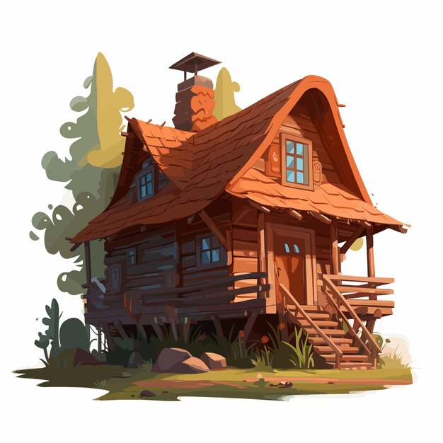 Vecteur maison en bois style dessin animé maison de sorcière illustration jeu actifs