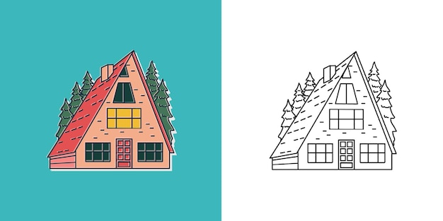 Maison De Campagne Ou Hutte Sauvage Ou à La Fois Dans Les Bois Arbres De Noël Camping Logo Voyage Et Voyages