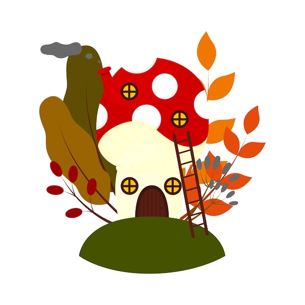 Maison De Champignon De Conte De Fées Maison De Mouche De Dessin Animé Agaric Maison Fantastique D'un Gnom De Forêt Ou D'un Elfe Design D'automne Pour Enfants Illustration Vectorielle Isolée Sur Fond Blanc