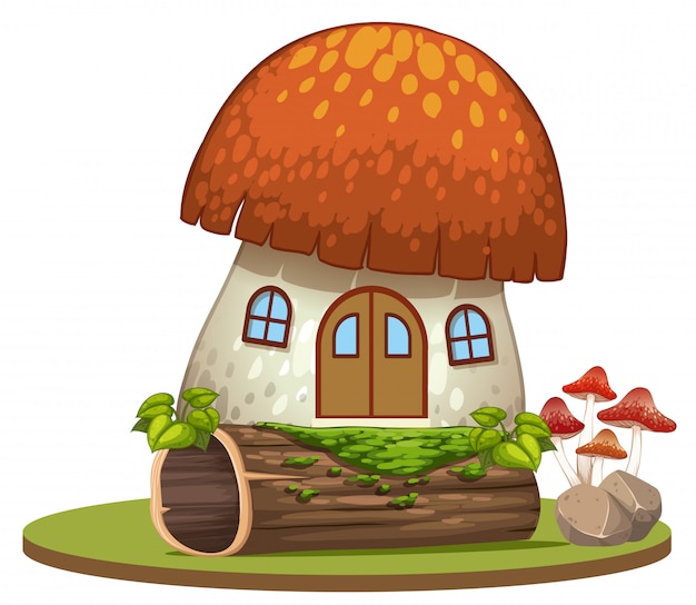 Maison Champignon Enchantée Sur Fond Blanc