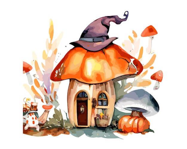 Vecteur la maison de champignons de fées à l'automne