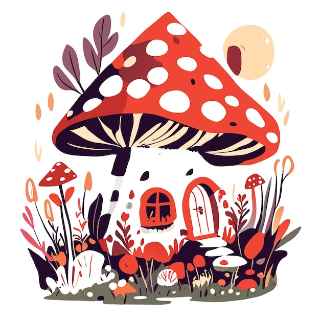 Maison De Champignons Magiques Dessinée à La Main