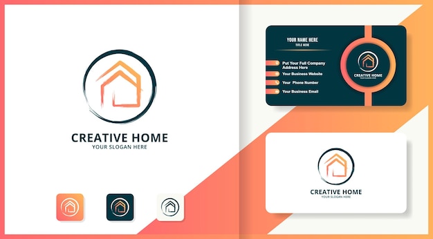 Maison Circulaire Combinée Avec Le Concept De Logo De Coup De Pinceau