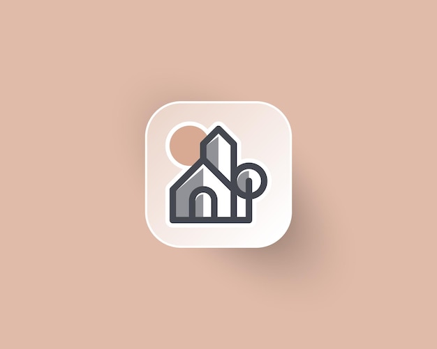 Vecteur maison créative avec logo soleil sur l'icône de l'application