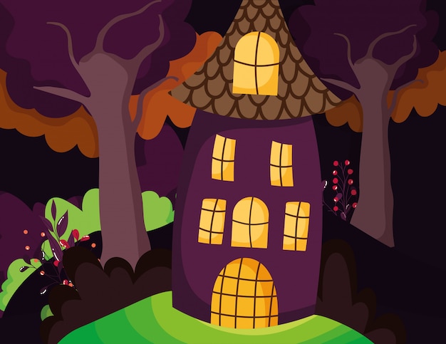 Maison Dans La Forêt Arbres Halloween