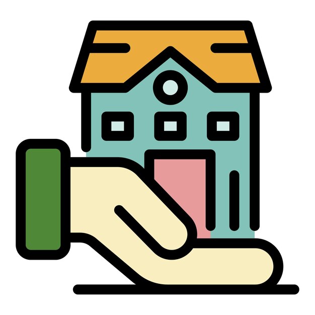 Vecteur la maison dans l'icône de la paume le contour de la maison dans la paume vector icône couleur plat isolé