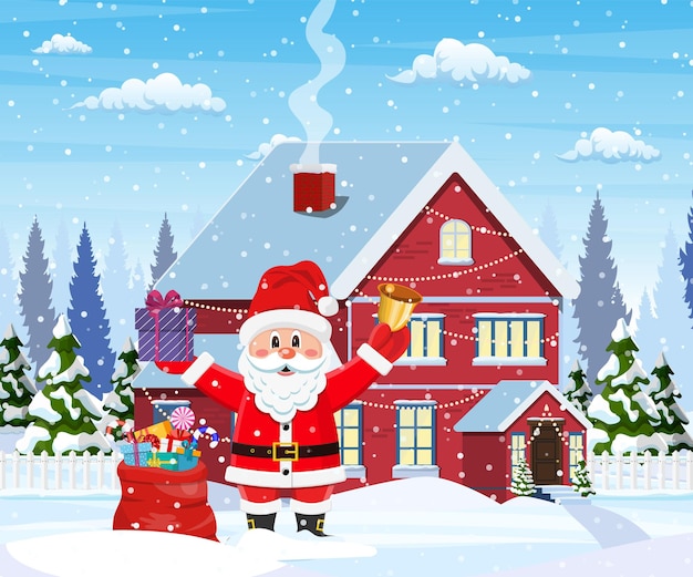 Maison dans le paysage de Noël enneigé