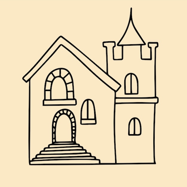 Maison Dans Le Style De Doodle Château Dessiné à La Main Pour Le Logo Icon De La Maison Illustration Vectorielle De Contour