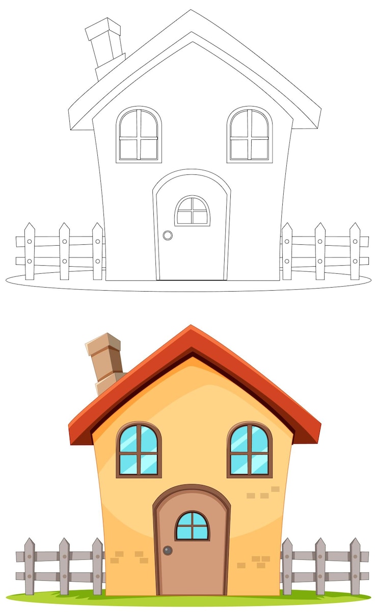 Vecteur la maison de dessins animés confortable avant et après