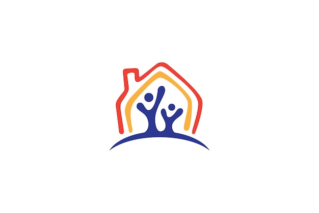 Maison familiale saine et heureuse logo plat icône enfant et parent