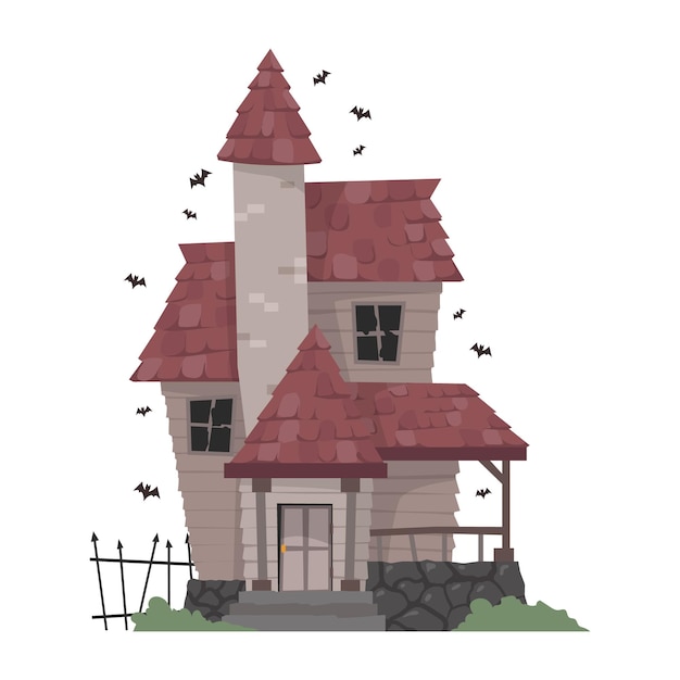 Maison hantée effrayante ou manoir du château Maison abandonnée avec fantôme et chauve-souris pour l'illustration du concept d'halloween